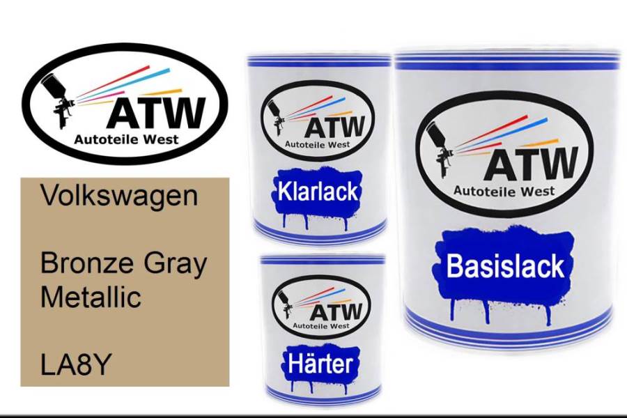 Volkswagen, Bronze Gray Metallic, LA8Y: 1L Lackdose + 1L Klarlack + 500ml Härter - Set, von ATW Autoteile West.